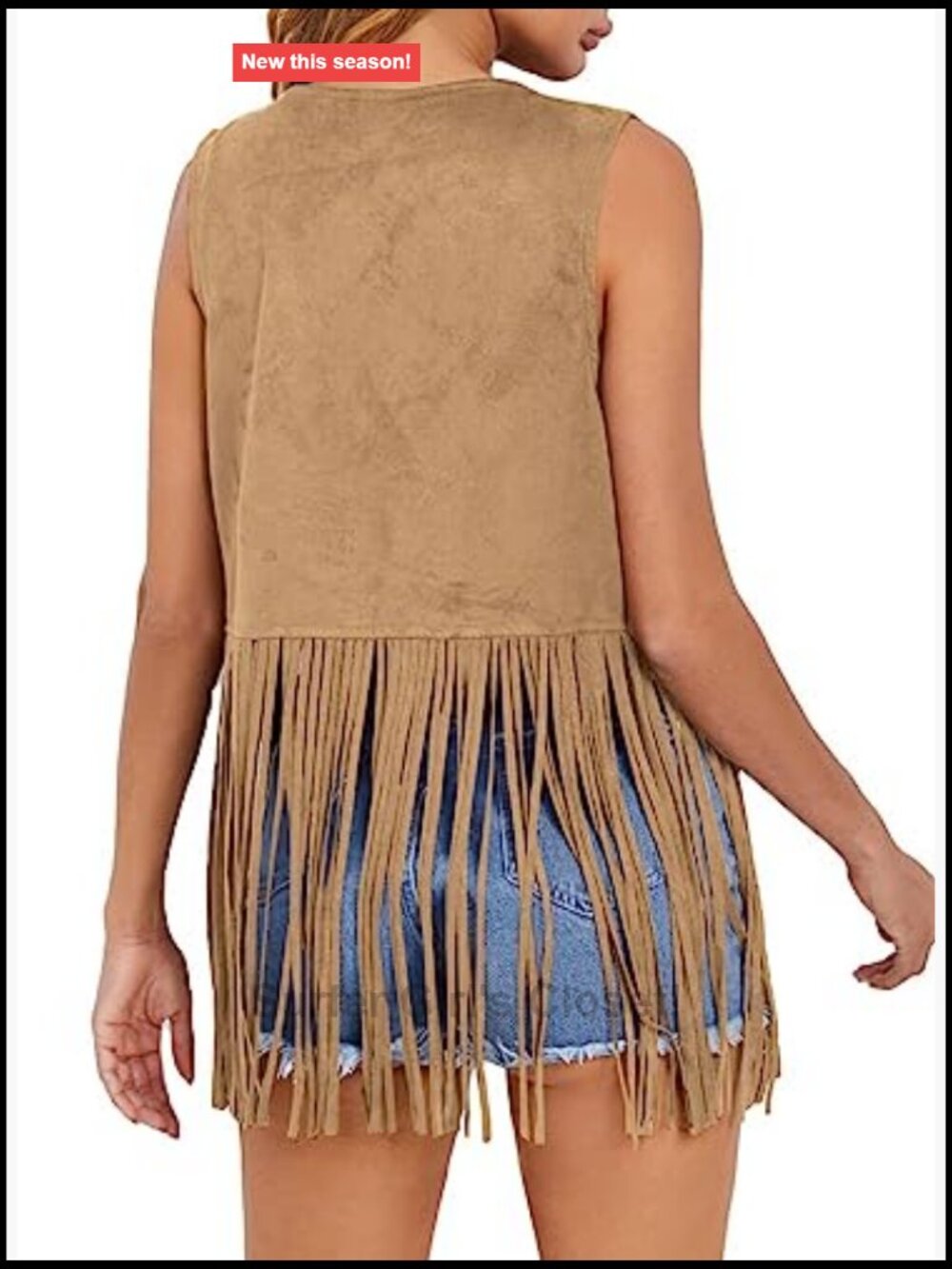 Women's Fringe Vest 70s Sleeveless Faux Suede Tassel Western Cowgirl Outfit - Picture 2 of 7